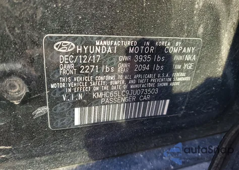 2018 Hyundai Ioniq Blue из США, поврежденный, VIN KMHC65LC9JU073503